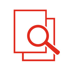 Dokument z lupą. Ikona kontroli i wyszukiwania dokumentów.