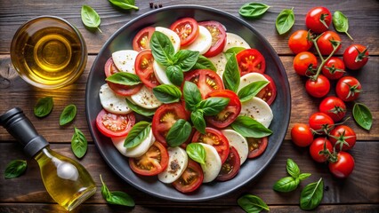 Caprese Salad with Fresh Basil and Cherry Tomatoes, Tomato, Mozzarella, Basil, Italian