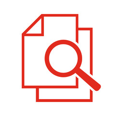 Dokument z lupą. Ikona kontroli i wyszukiwania dokumentów.