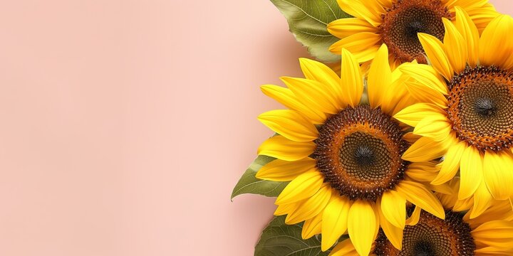 Bold and vivid sunflowers, arranged meticulously against a peach background, radiating elegance and style.