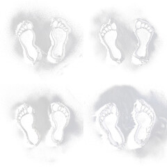 Pacl x 4 Footprints on White Dust: Talcum Powder, Flour, Sand - High-Resolution Stock Images