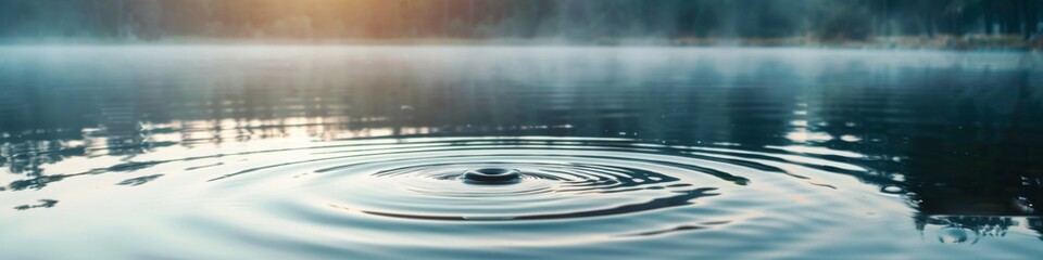Tranquil Ripple of a Water Droplet in a Pristine Lake: Symbolizing the Water Cycle and the Importance of Protecting This Precious Resource