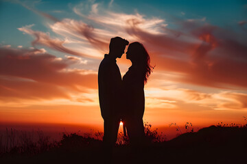 couple in love silhouette at sunset