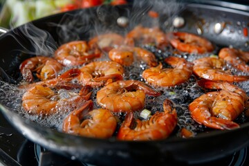 Fototapeta premium Cooking shrimp for salad