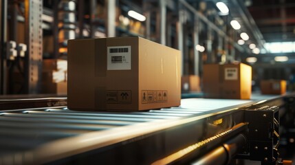 The cardboard box on conveyor