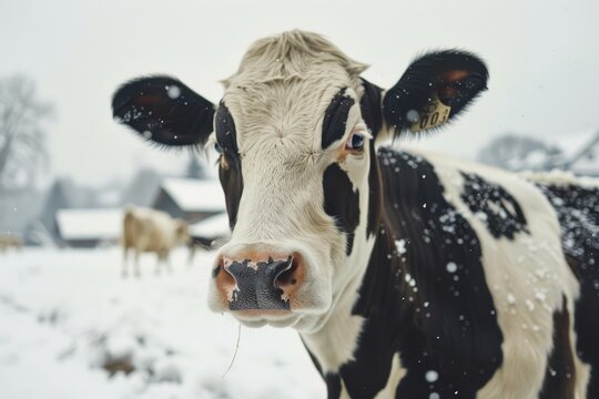 Dairy cows in winter on the farm in the cowshed