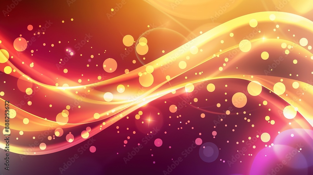 Poster abstract red and yellow digital wave background with bokeh lights
