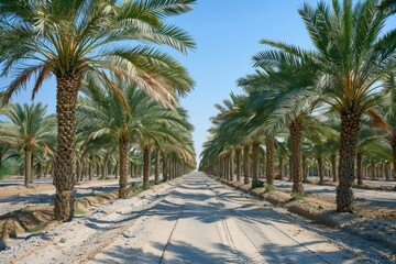 Fototapeta premium Date palm plantation for healthy food production a growing industry in the Middle East desert