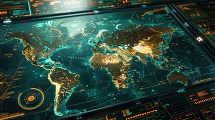 High-Tech World Map with Data Layers
