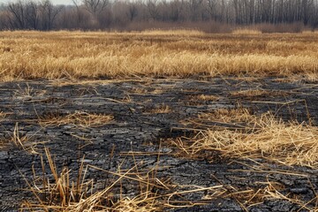 Field damaged by fire Environmental issue with insect and slash burn impact
