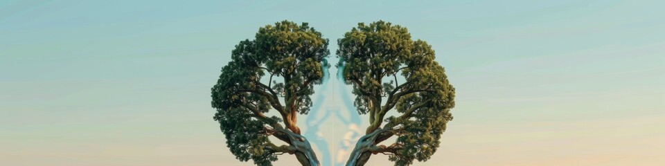 Artistic Tree Emulating Human Kidneys: A Symbol of Health and Wellness Under a Pristine Sky for Healthcare and Wellness Themes