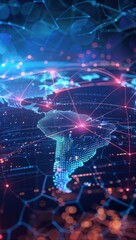 Obraz premium Global Communication Network Illustration: Vibrant Digital Nodes and Pathways Emphasizing Seamless Data Exchange Worldwide