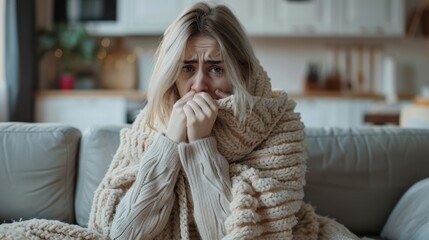 A woman in warm blanket