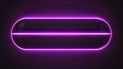 Purple neon light oval shape on dark background with vertical lines, symmetrical, minimalistic 3D render in futuristic style, purple and black colors.
