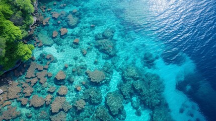 Fototapeta premium An aerial view of crystal clear water in a tropical sea or lake