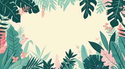 Tropical Plant Frame Background with Exotic Foliage