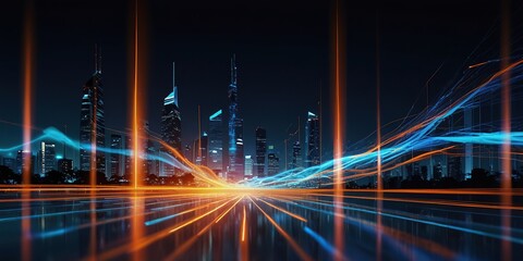 Free Photo New science energy technology concept blue orange light streaks race track background 
