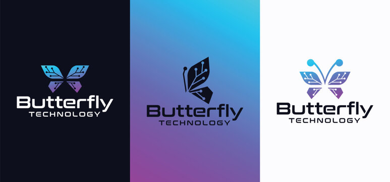 Logo collection. Butterfly technology, biotechnology, vector butterfly logo