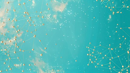 Soft tan dots with mocha connections on a vibrant cyan canvas, text space in the lower center