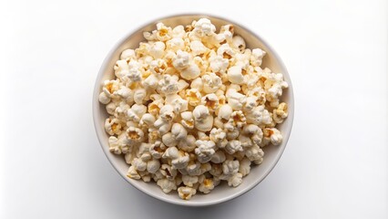 Top View of a White Bowl Full of Buttery Popcorn, Bowl, White, Popcorn, Movie Snacks