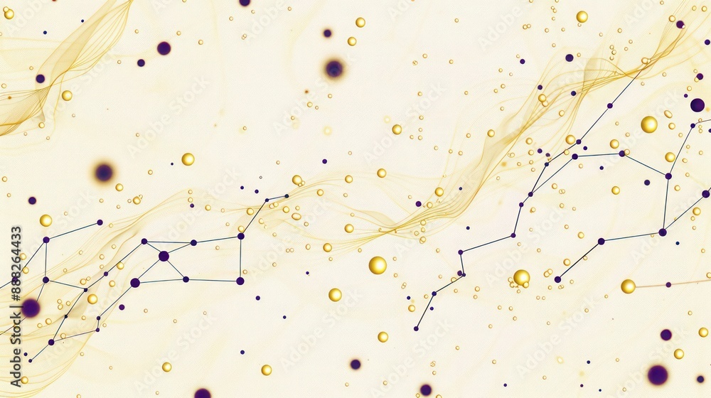 Poster soft gold dots linked by dark violet lines on a cream canvas, with a clear upper center area for tex