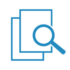 Dokument z lupą. Ikona kontroli i wyszukiwania dokumentów.