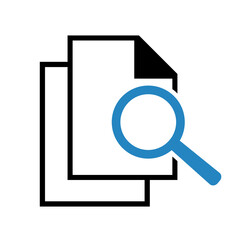Dokument z lupą. Ikona kontroli i wyszukiwania dokumentów.