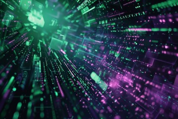 Fototapeta premium Dynamic Data Processing Illustrated: Abstract Julia Programming Language Concept with Green and Violet Data Bits