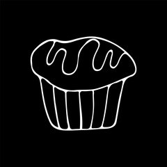 A cute hand-drawn muffin in black and white, a pastry doodle, a cake icon