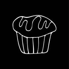 A cute hand-drawn muffin in black and white, a pastry doodle, a cake icon