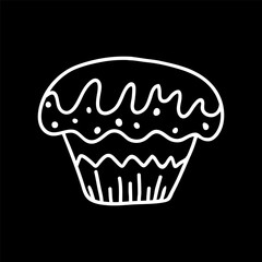 A cute hand-drawn muffin in black and white, a pastry doodle, a cake icon