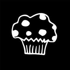 A cute hand-drawn muffin in black and white, a pastry doodle, a cake icon