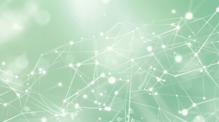 Obraz premium Soft pastel green background with white dots connected by thin, luminous silver lines, text area in the upper center