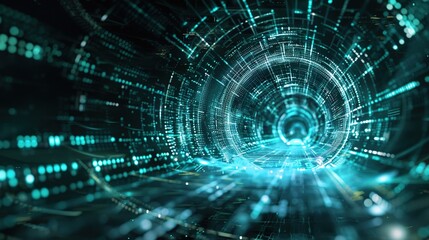 Fototapeta premium Abstract Digital Tunnel With Blue and Green Lights