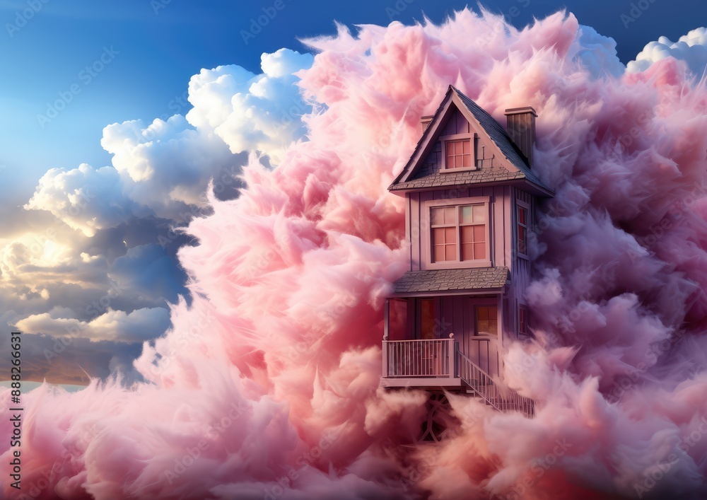 Wall mural house in the clouds