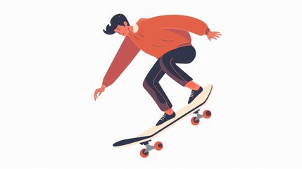 Naklejka premium Skateboarding Illustration: Young Man Performing a Trick
