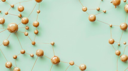 Obraz premium Warm brown dots with caramel connections on a pale mint base, text space in the upper center