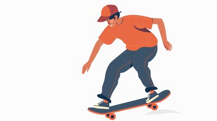 Obraz premium Skateboarding Illustration: A Young Man Enjoying the Ride