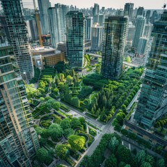 Fototapeta premium Aerial Panorama of Eco-Friendly Infrastructure: Winding Road Through a Lush Green Forest, Celebrating Sustainable Development