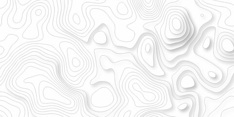 Fototapeta premium Vector white wave line geography landscape Topo contour map on white background. Geographic mountain relief diagram line wave carve pattern. Topographic world map contour lines map texture.