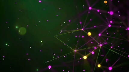 Neon purple dots connected by glowing yellow lines against a dark green backdrop, with designated text space in the upper center