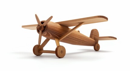 Wooden toy airplane isolated on a white background