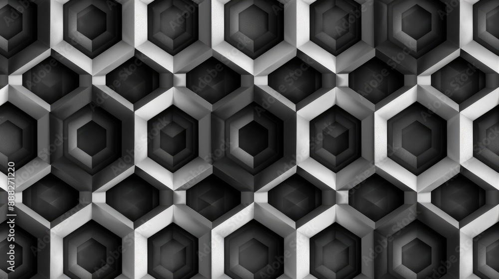 Poster geometric pattern with hexagons and diamonds in a monochrome palette