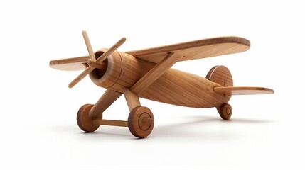 Wooden toy airplane isolated on a white background
