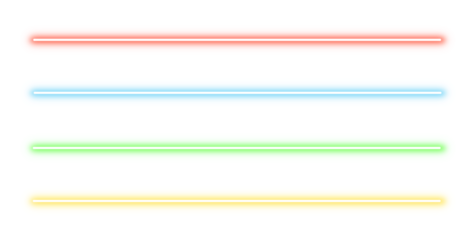Set of glowing neon light lines isolated on transparent background. Line neon futuristic sign red, green, yellow, blue. Colorful electric style lines. laser beams. glowing light effect. Design element