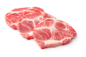 Three raw fresh pork meat steaks
