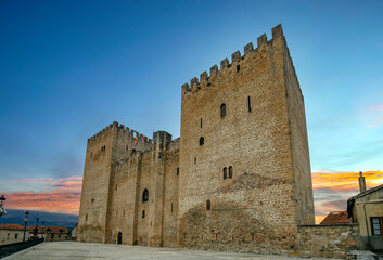 Fototapeta premium Morning view of the medieval Alcazar de los Velasco or Condestables in Medina de Pomar, Burgos, Castilla y Leon, Spain, with its impressive towers