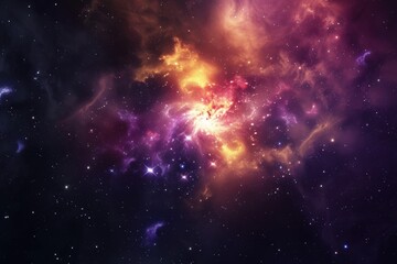 Naklejka premium A stunning and colorful cosmic nebula with stars scattered across the vast expanse of outer space, showcasing the beauty of the universe.