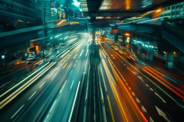 Blurred Night City Traffic Lights Long Exposure Speed Concept