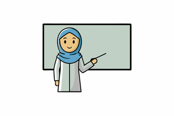 teacher in hijab teaching vector illustration